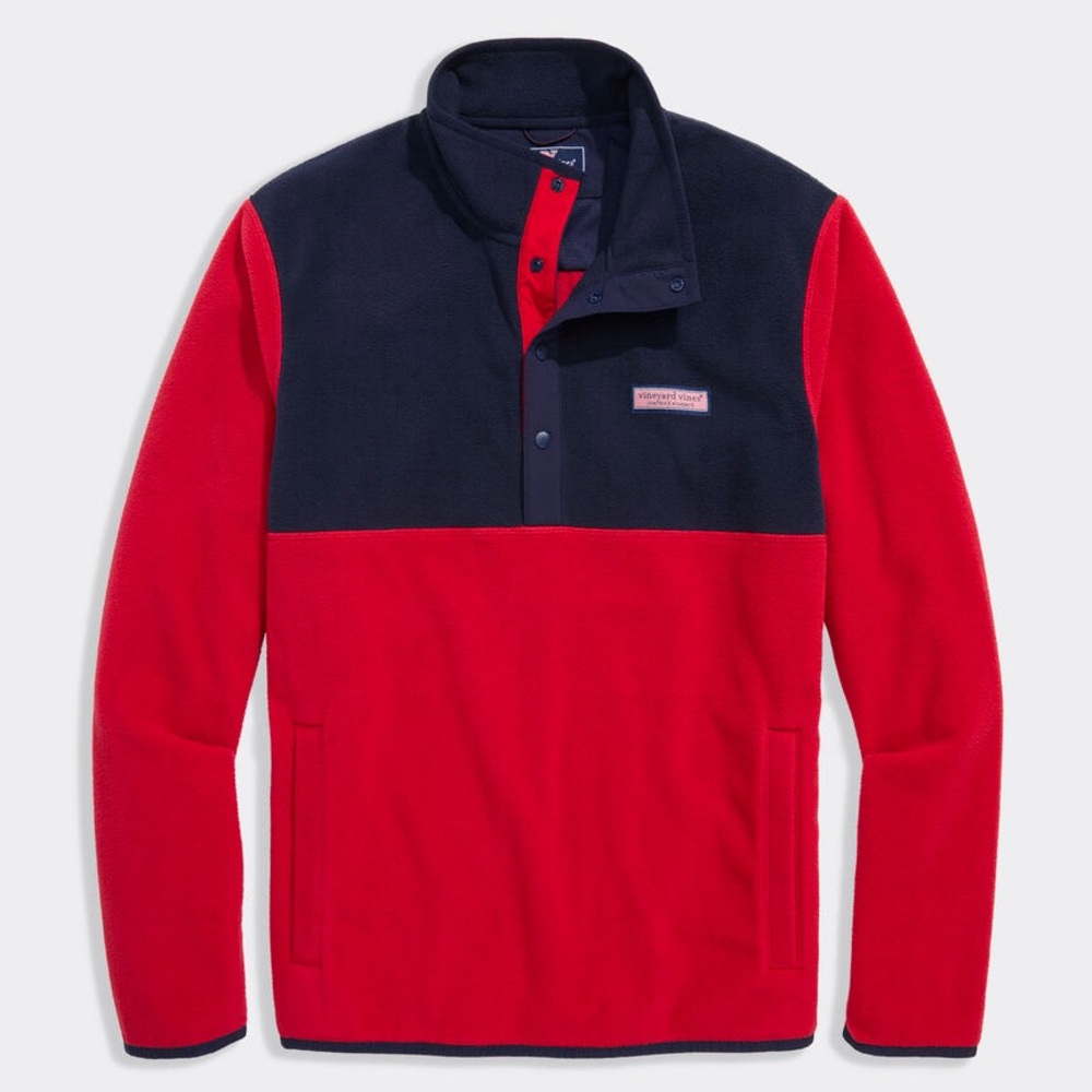 Vineyard Vines Colorblock Harbor Fleece Red Quarter-Zip Pullover